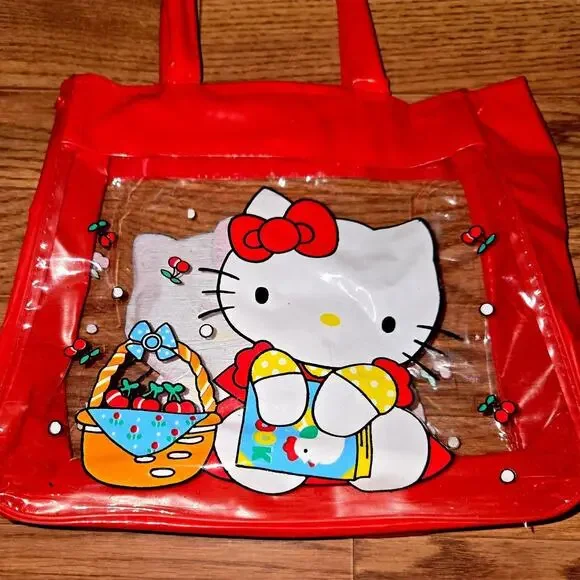 Vintage Sanrio Hello Kitty Cherries Plastic Tote Bag - 90s - Picture 5 of 9